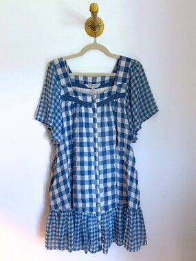 Davi & Dani Blue Gingham Babydoll Dress | Size Medium